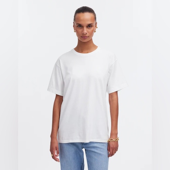 Madewell NWT Cotton Relaxed Oversized Tee Size Medium in Eyelet White - Picture 1 of 10